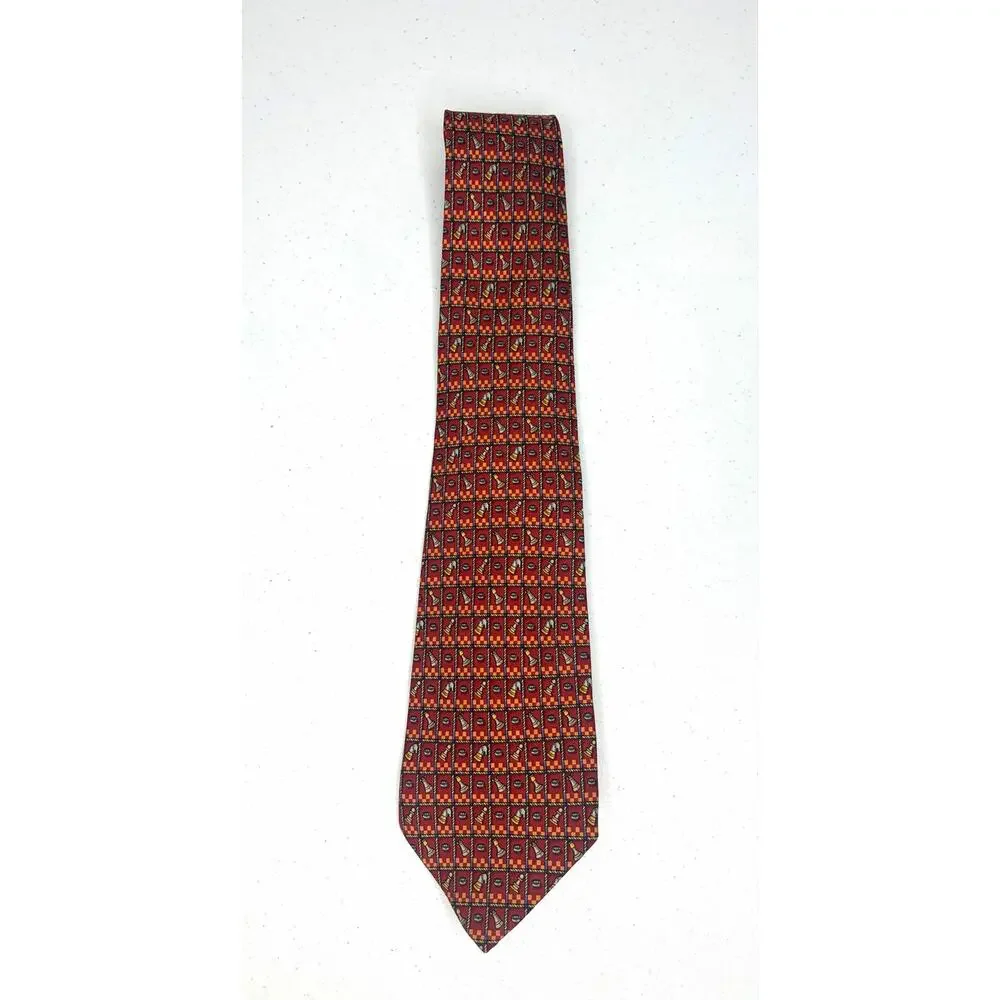 Salvatore Ferragamo Chess Piece Print 100% Silk Necktie Made in Italy Designer